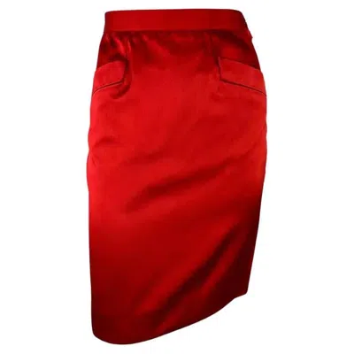 Pre-owned Yves Saint Laurent Rive Gauche F/w 1988 Saint Laurent Rive Gauche Runway Red Satin Pocket Pencil Skirt Fr40