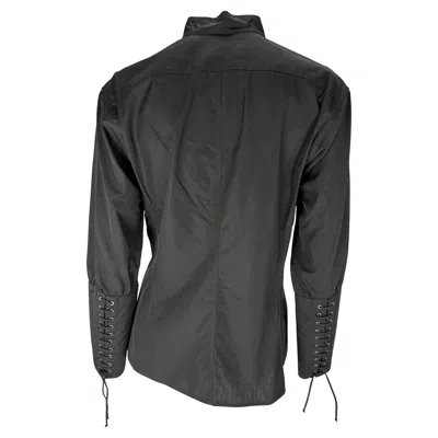 Pre-owned Yves Saint Laurent Rive Gauche F/w 2001 Yves Saint Laurent By Tom Ford Lace-up Cuff Black Button-up Blouse Fr42