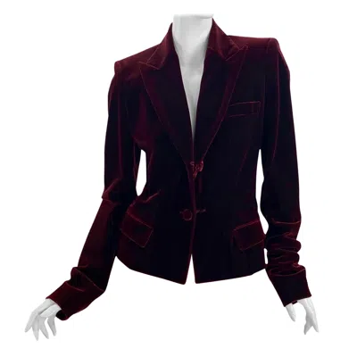 Pre-owned Yves Saint Laurent Rive Gauche F/w 2002 Look#7 Tom Ford For Yves Saint Laurent Burgundy Velvet Blazer Jacket 40 In Red