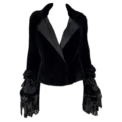 Pre-owned Yves Saint Laurent Rive Gauche F/w 2002 Yves Saint Laurent By Tom Ford Black Shaved Mink Fur Bell Cuff Coat