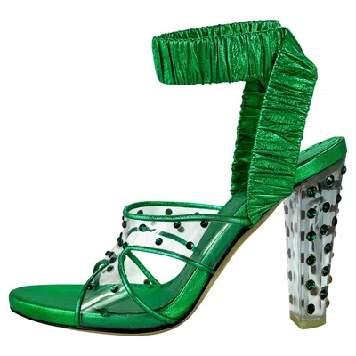 Pre-owned Yves Saint Laurent Rive Gauche F/w 2003 Yves Saint Laurent By Tom Ford Green Rhinestone Lucite Pumps 38eu