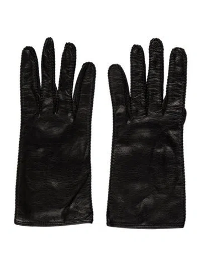 Pre-owned Yves Saint Laurent Rive Gauche Leather Gloves In Black