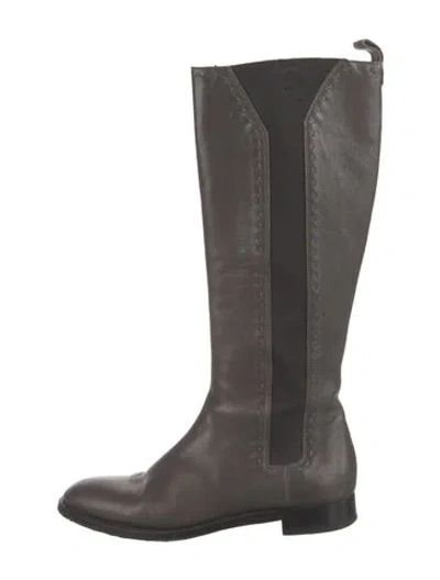 Pre-owned Yves Saint Laurent Rive Gauche Leather Riding Boots In Gray