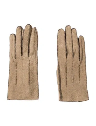 Pre-owned Yves Saint Laurent Rive Gauche Leather Textured Gloves In Neutrals