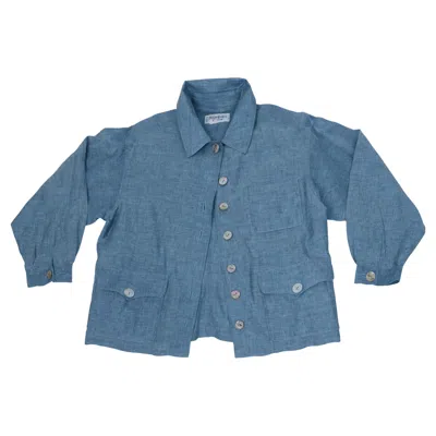 Pre-owned Yves Saint Laurent Rive Gauche Linen Blouse With Flap Pockets And Mop Buttons In Blue
