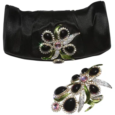 Pre-owned Yves Saint Laurent Rive Gauche New Tom Ford For Yves Saint Laurent S/s 2004 Crystal Wide Bracelet And Clutch In Black