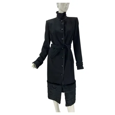 Pre-owned Yves Saint Laurent Rive Gauche Nwt Tom Ford For Yves Saint Laurent Fw 2004 Chinoiserie Fur Trim Coat French 44 In Black