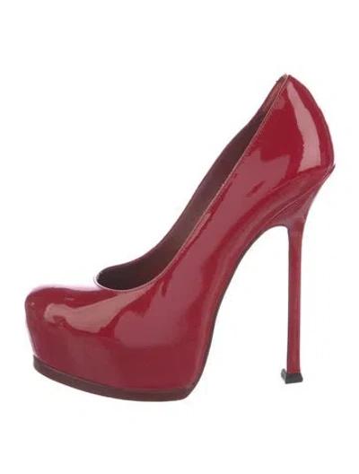 Pre-owned Yves Saint Laurent Rive Gauche Patent Leather Pumps In Red