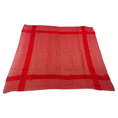 Pre-owned Yves Saint Laurent Rive Gauche Rare Vintage Yves Saint Laurent 140 Cm Sheer Silk Grid Shawl Made In France In Red