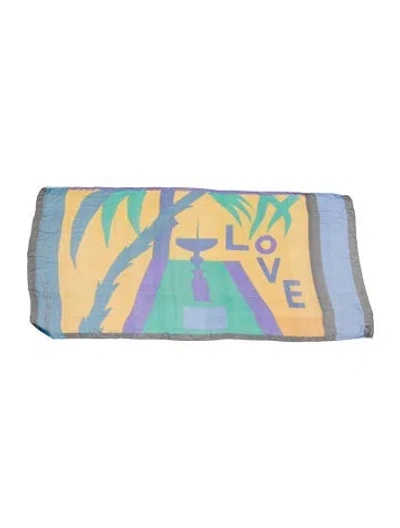 Pre-owned Yves Saint Laurent Rive Gauche Silk Graphic Print Scarf In Black