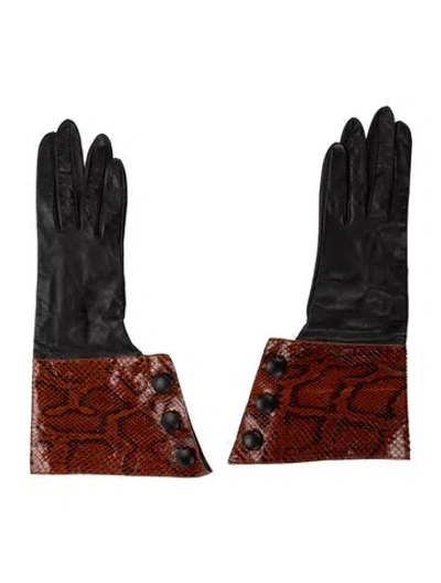 Pre-owned Yves Saint Laurent Rive Gauche Snakeskin Gloves In Blue/red