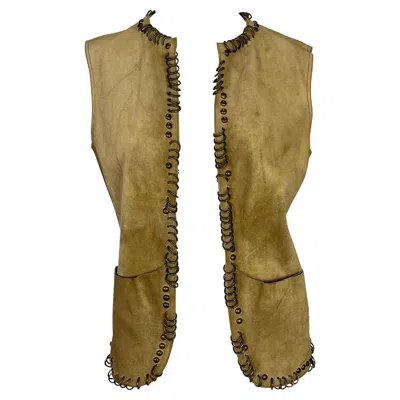 Pre-owned Yves Saint Laurent Rive Gauche S/s 2002 Yves Saint Laurent By Tom Ford Safari Distressed Suede Studded Vest In Brown