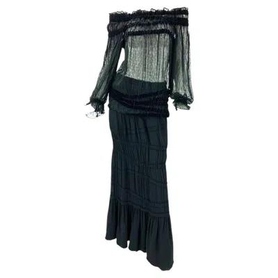 Pre-owned Yves Saint Laurent Rive Gauche Tom Ford For Yves Saint Laurent Fw 2001 Runway Silk Skirt Off-shoulder Set Fr 38 In Black