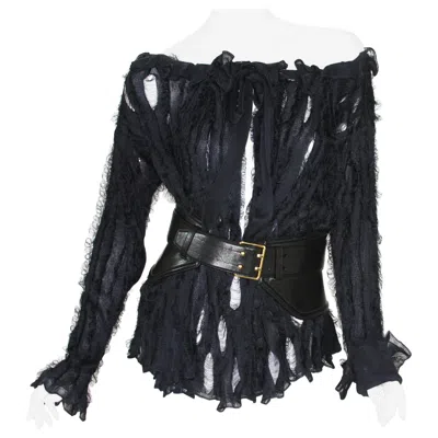 Pre-owned Yves Saint Laurent Rive Gauche Tom Ford For Yves Saint Laurent F/w 2002 Top Blouse With Tom Ford Peplum Belt M In Black