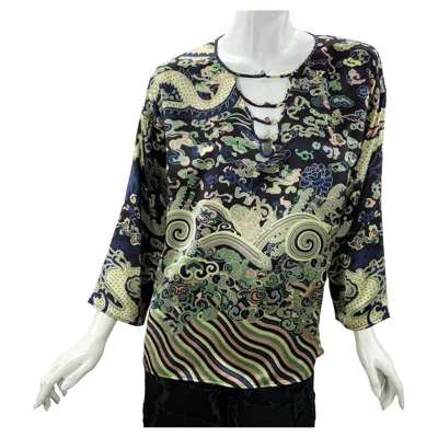 Pre-owned Yves Saint Laurent Rive Gauche Tom Ford For Yves Saint Laurent F/w 2004 Chinoiserie Silk Blouse Top Fr. 38 Us 6 In Black