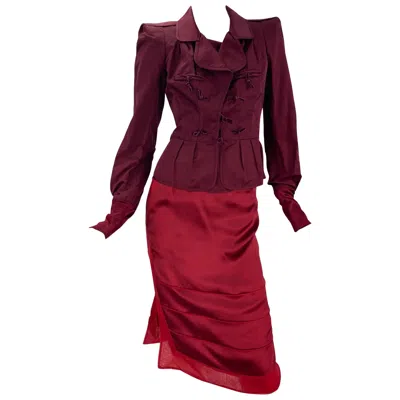 Pre-owned Yves Saint Laurent Rive Gauche Tom Ford For Yves Saint Laurent F/w 2004 Collection Skirt Suit Size Us 4 - 6 In Red