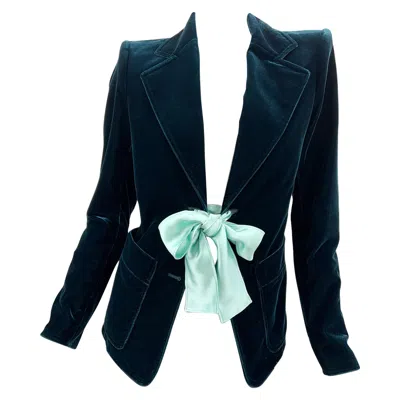 Pre-owned Yves Saint Laurent Rive Gauche Tom Ford For Yves Saint Laurent Runway F/w 2003 Green Velvet Bow Blazer Jacket S