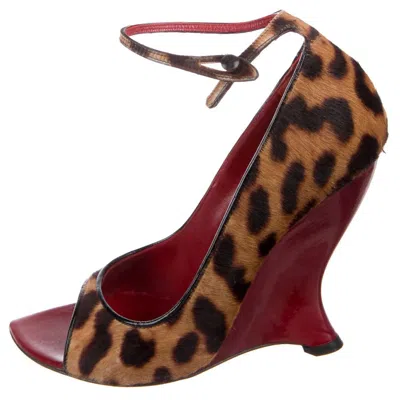 Pre-owned Yves Saint Laurent Rive Gauche Tom Ford Yves Saint Laurent 2004 Leopard Print Pony Hair Wedges Shoes 38 & 38.5 In Brown