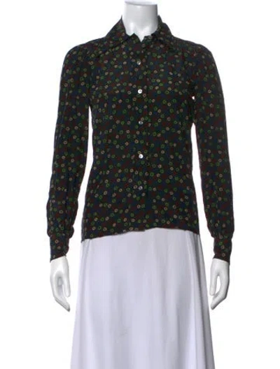 Pre-owned Yves Saint Laurent Rive Gauche Vintage 1980's Button-up Top In Black