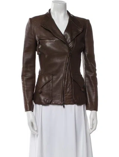 Pre-owned Yves Saint Laurent Rive Gauche Vintage 2004 Biker Jacket In Brown
