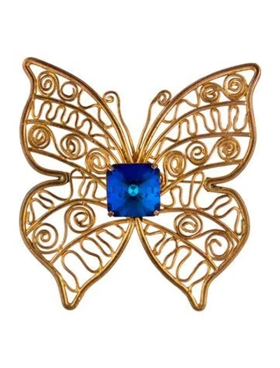 Pre-owned Yves Saint Laurent Rive Gauche Vintage Crystal Filigree Butterfly Brooch In Blue/purple