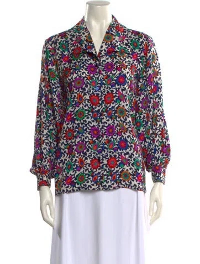 Pre-owned Yves Saint Laurent Rive Gauche Vintage Late 1970's - Early 1980's Blouse In Blue
