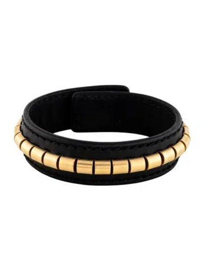 Pre-owned Yves Saint Laurent Rive Gauche Vintage Leather Studded Wrap Bracelet In Black