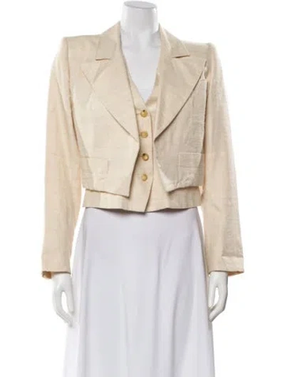 Pre-owned Yves Saint Laurent Rive Gauche Vintage Silk Blazer & Vest Set In Neutrals