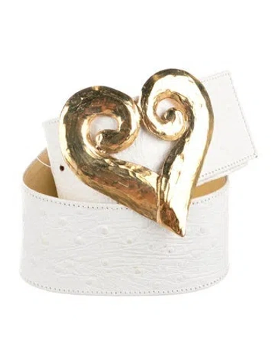 Pre-owned Yves Saint Laurent Rive Gauche Vintage Wide Waist Belt In White