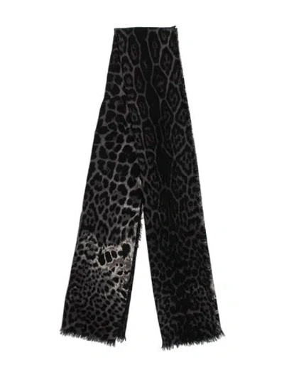 Pre-owned Yves Saint Laurent Rive Gauche Virgin Wool Animal Print Scarf In Grey