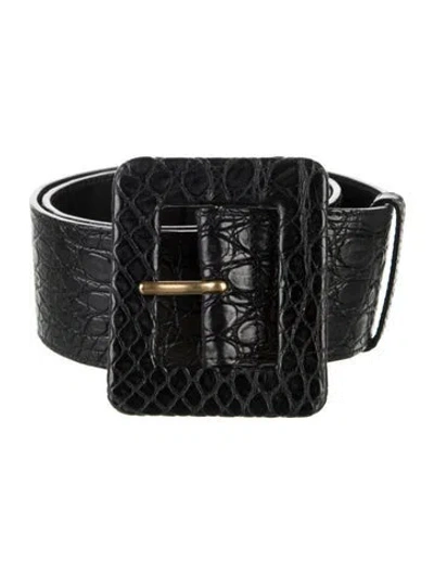 Pre-owned Yves Saint Laurent Rive Gauche Wide Crocodile Waist Belt In Black