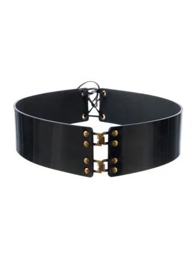 Pre-owned Yves Saint Laurent Rive Gauche Wide Patent Leather Waist Belt In Black