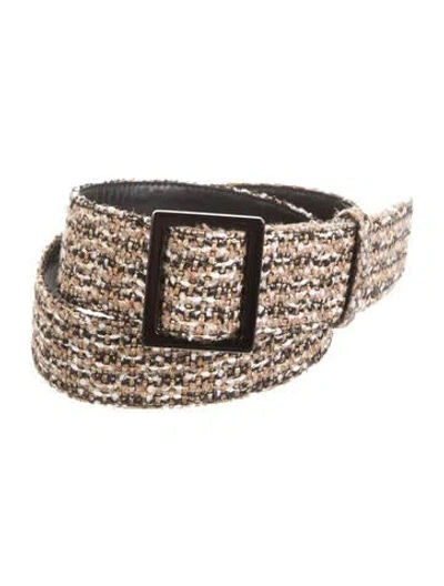 Pre-owned Yves Saint Laurent Rive Gauche Wide Tweed Belt In Black/gold/white