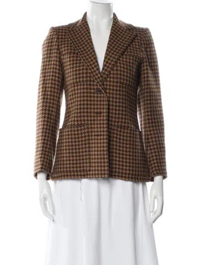 Pre-owned Yves Saint Laurent Rive Gauche Wool Houndstooth Print Blazer In Brown