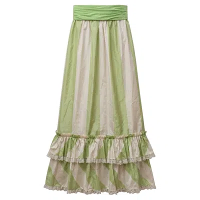 Pre-owned Yves Saint Laurent Rive Gauche Yves Saint Laurent (attributed To) Striped Silk Faille Maxi Skirt - Late 1970s In Brown