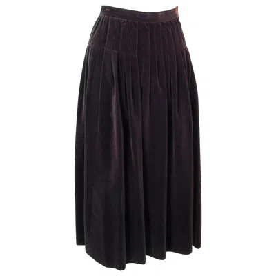 Pre-owned Yves Saint Laurent Rive Gauche Yves Saint Laurent Brown Velvet Pleated Flare Skirt Size 36