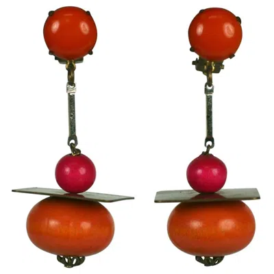 Pre-owned Yves Saint Laurent Rive Gauche Yves Saint Laurent Early Rive Gauche Earclips In Red