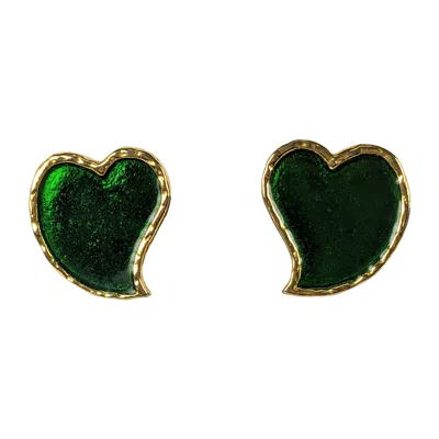 Pre-owned Yves Saint Laurent Rive Gauche Yves Saint Laurent Enamel Heart Earrings In Multi