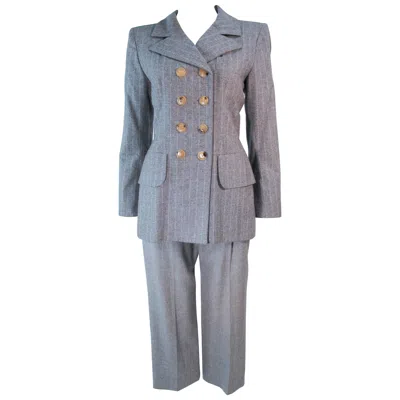 Pre-owned Yves Saint Laurent Rive Gauche Yves Saint Laurent Grey Wool Pinstripe Cropped Trouser Set Size 40 In Gray