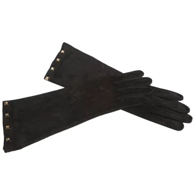 Pre-owned Yves Saint Laurent Rive Gauche Yves Saint Laurent New Studded Suede Gloves In Black