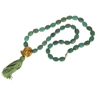 Pre-owned Yves Saint Laurent Rive Gauche Yves Saint Laurent Turquoise Bead Gilt Nautilus Shell Necklace In Multi