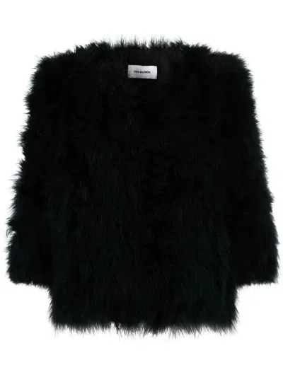 YVES SALOMON 3/4 SLEEVES SHORT FEATHER JACKET