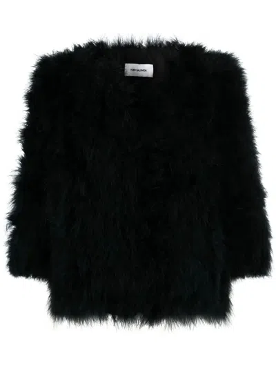 YVES SALOMON 3/4 SLEEVES SHORT FEATHER JACKET