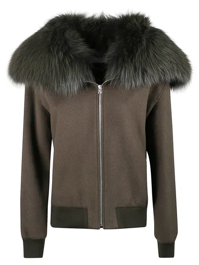 Yves Salomon 55 Cm Jacket With Zip With Fox Fur In Gray