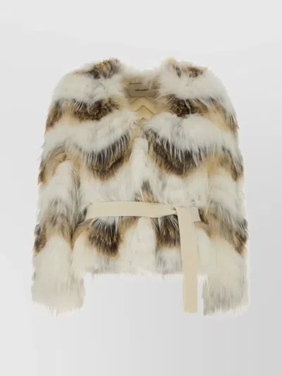 YVES SALOMON 55CM BELTED FAUX FUR TEXTURE JACKET
