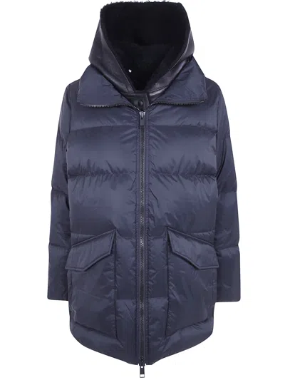 Yves Salomon Leather Jacket In Blue
