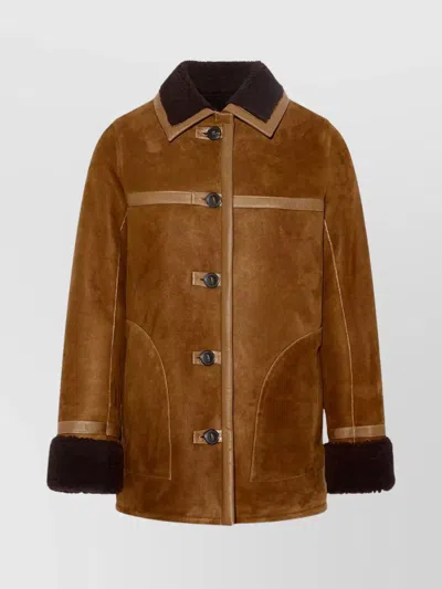 YVES SALOMON 76CM LAMBSKIN COAT FEATURING CONTRAST COLLAR