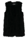 Yves Salomon Sleeveless Feather Silk Coat In Black