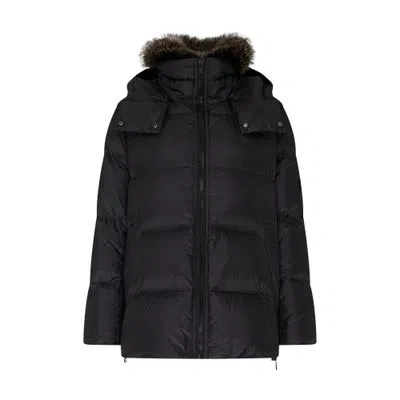 Yves Salomon A-line Puffer Jacket Made From A Water-resistant Performance Fabric With A Fox Fur Collar In Grey