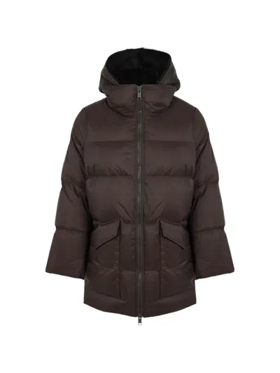 Yves Salomon A-line Shearling-panel Down Jacket In Gray
